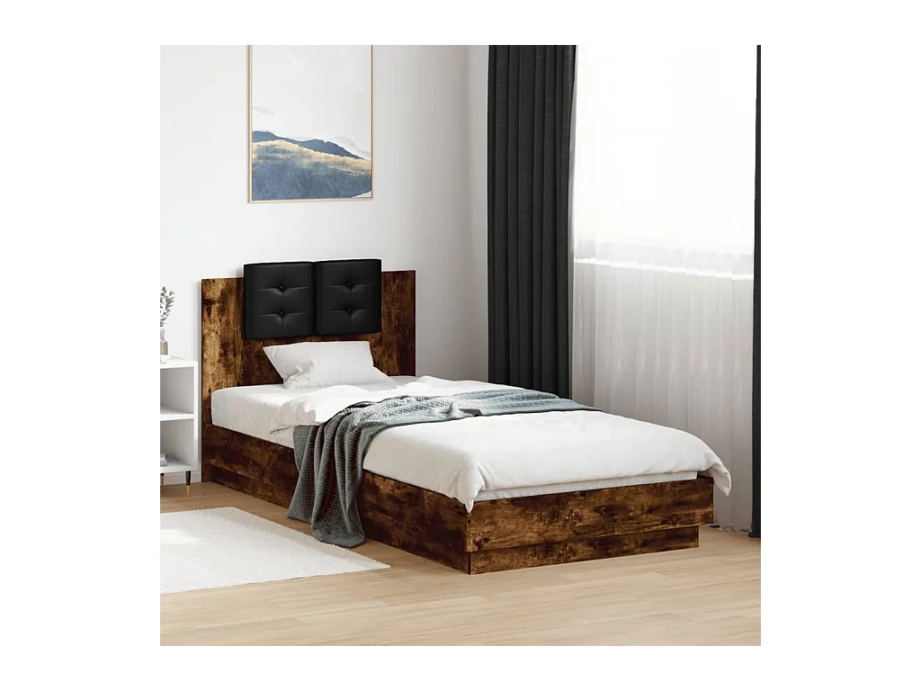 Cama 100x200 cm con cabecero madera de ingeniería roble ahumado ES823254