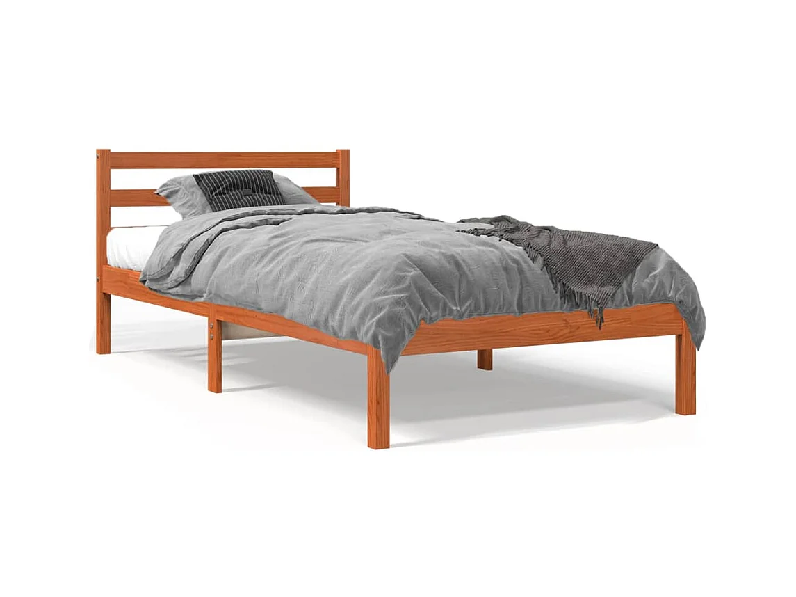 Lit simple cire marron 90x190 cm bois de pin massif FR38175