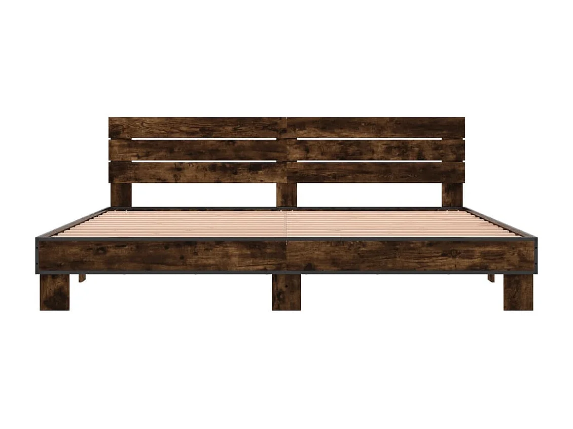 Lit double chêne fumé 200x200 cm bois d'ingénierie et métal FR70137
