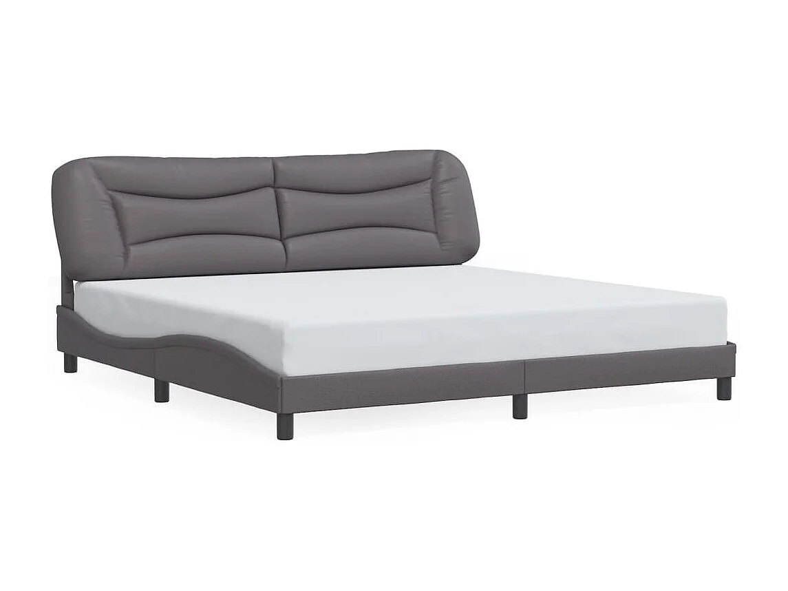 Cama matrimonial- 200x200 cm con cabecero cuero sintético gris ES937777
