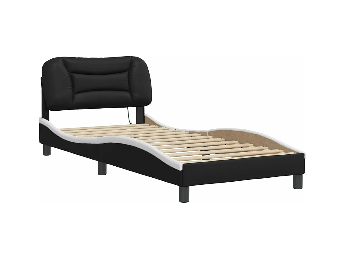 Lit simple avec lumières LED noir blanc 90x200 cm similicuir FR61080