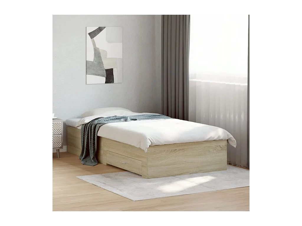 Lit simple et tiroirs chêne sonoma 90x200cm bois d'ingénierie FR76777