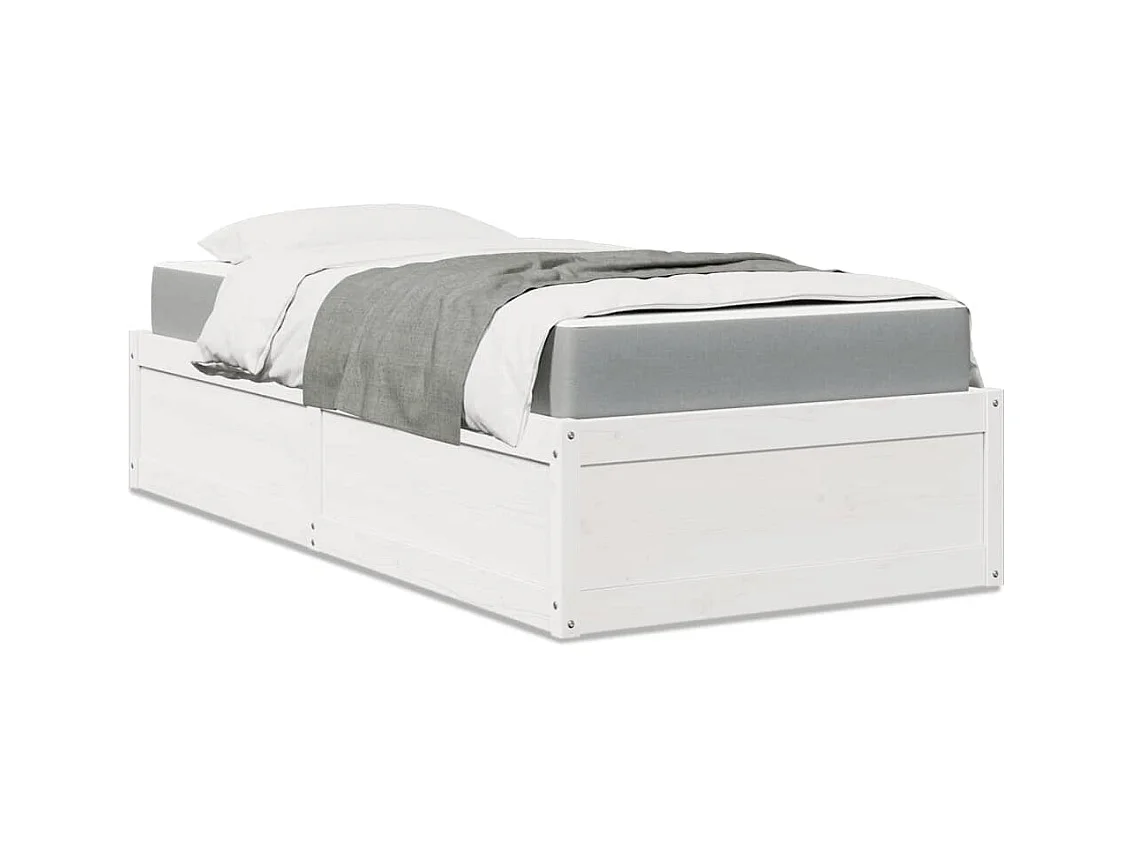 Lit adulte + matelas blanc 100x200 cm bois massif de pin FR70262
