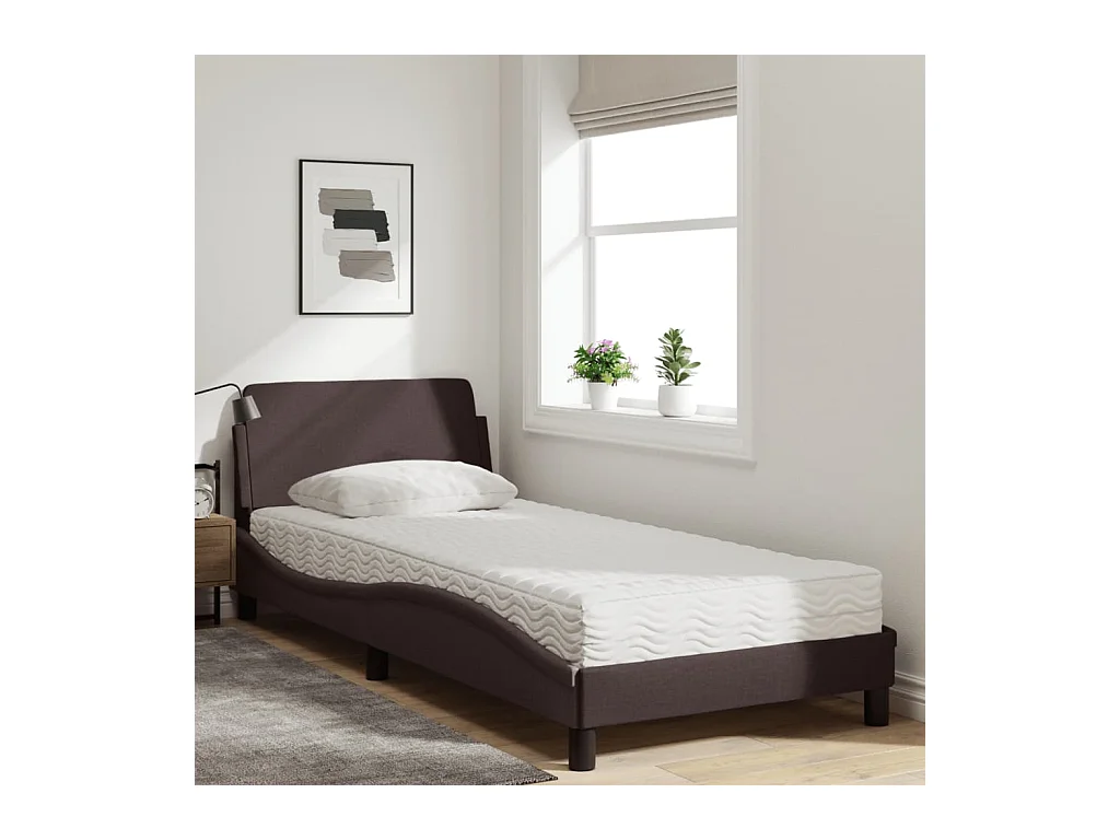 Lit adulte + matelas marron foncé 90x200 cm tissu FR22704