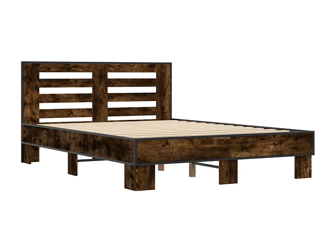 Cama 120x200cm - madera ingeniería metal roble ahumado ES809261