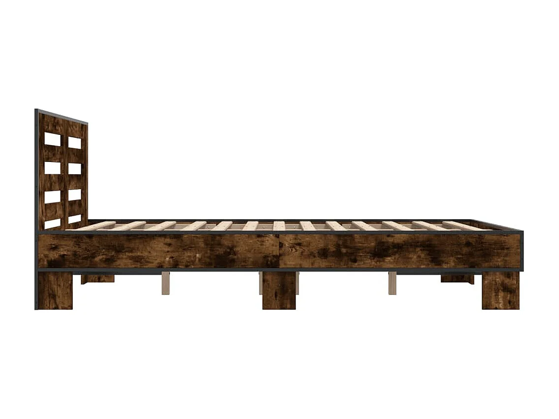 Lit double chêne fumé 120x200 cm bois d'ingénierie et métal FR98057