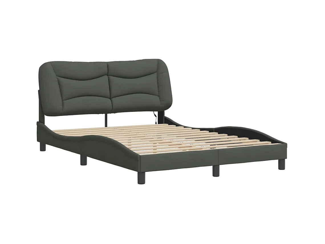 Lit double avec lumières LED gris foncé 140x190 cm tissu FR50768
