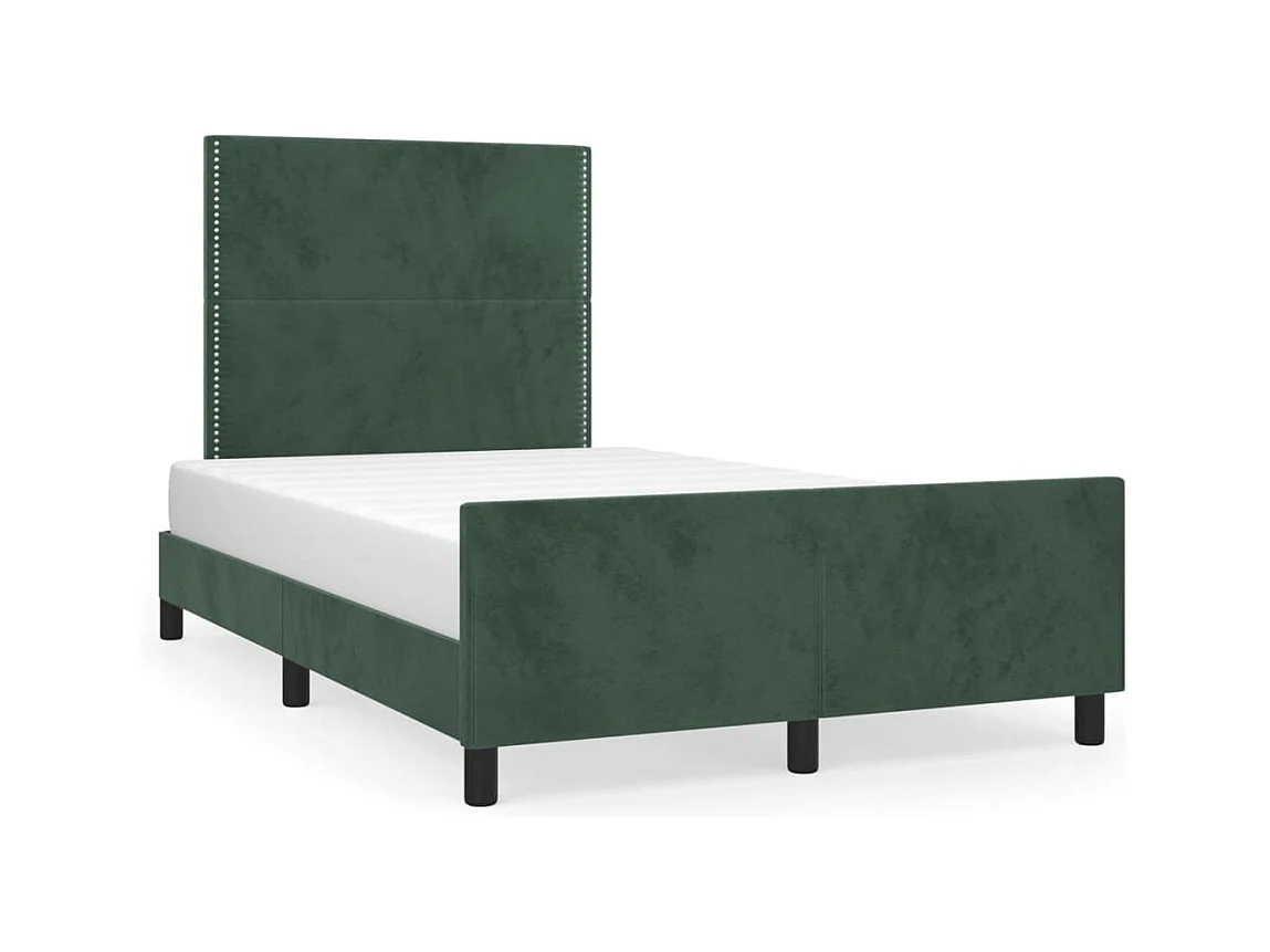 Lit double + tête de lit vert foncé 120x190 cm velours FR59632