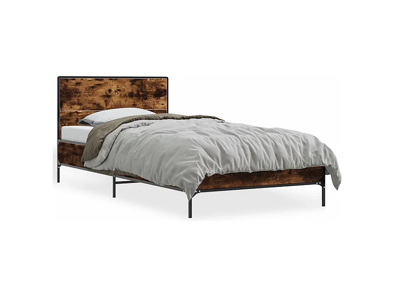 Cama 90x200 cm - madera ingeniería metal roble ahumado ES519047
