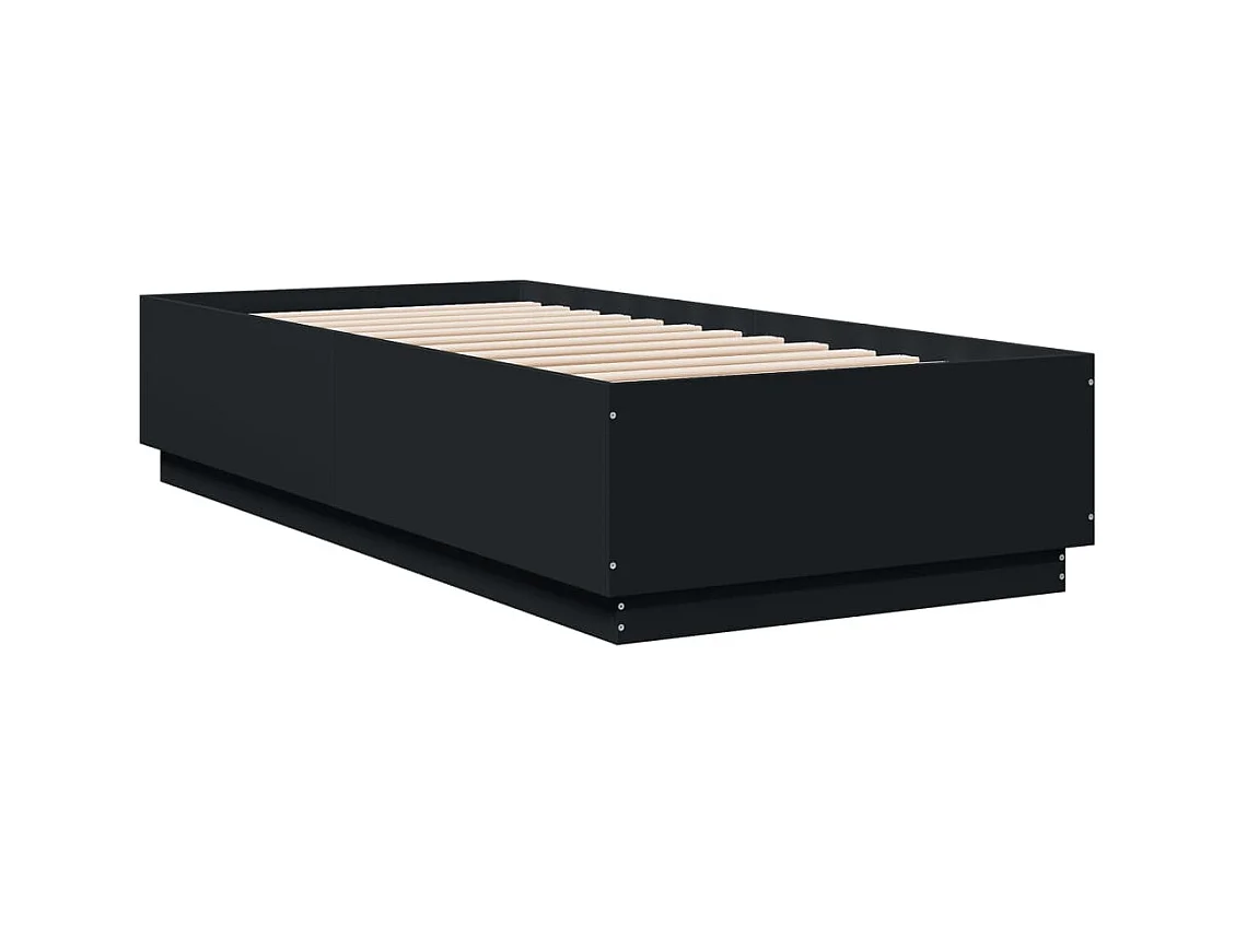 Lit simple avec lumières LED noir 100x200cm bois d'ingénierie FR13194