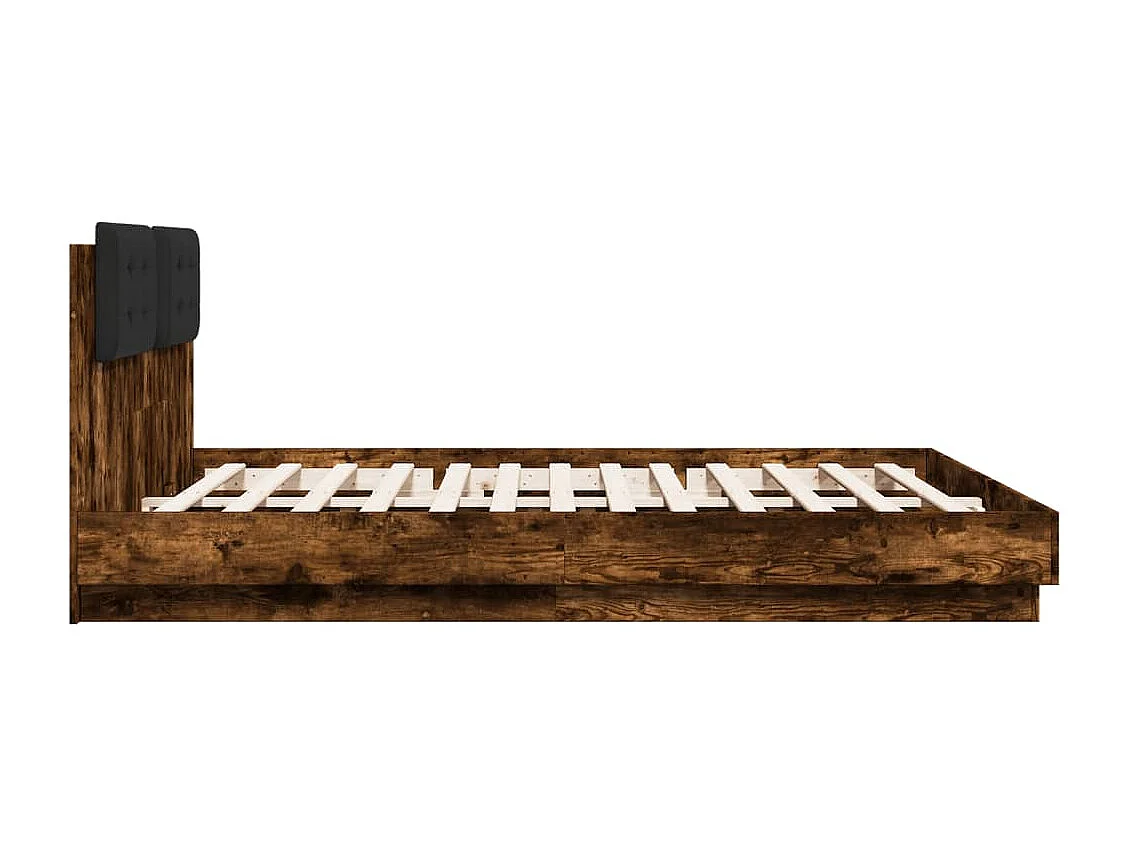 Cama matrimonial- 200x200 cm cabecero luces LED roble ahumado ES694491