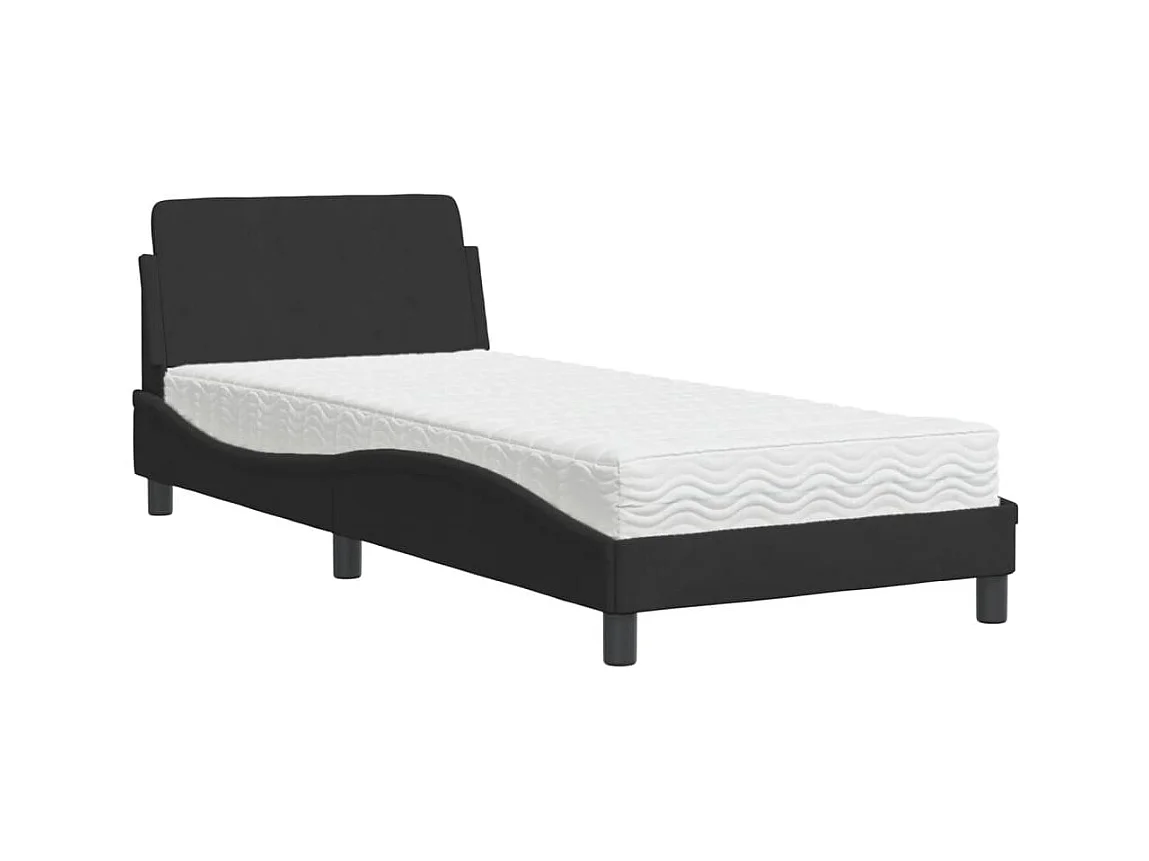 Lit adulte + matelas noir 90x190 cm velours FR16616