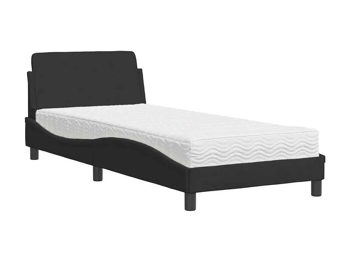 Lit adulte + matelas noir 90x190 cm velours FR16616