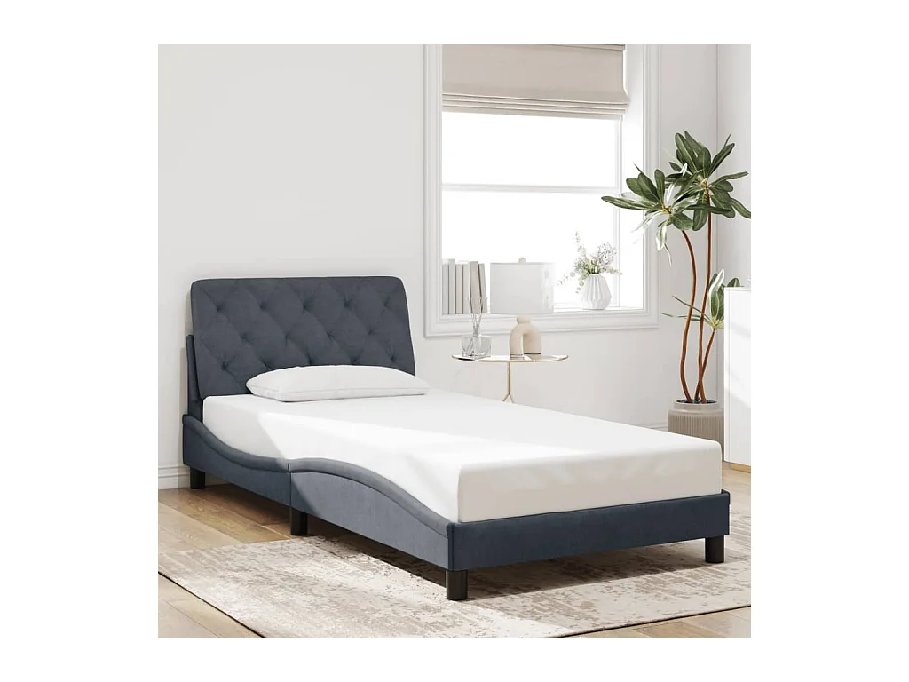 Lit simple + tête de lit Gris foncé 100x200 cm Velours FR33049