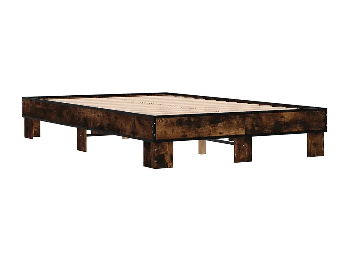 Lit double chêne fumé 140x200 cm bois d'ingénierie et métal FR77484