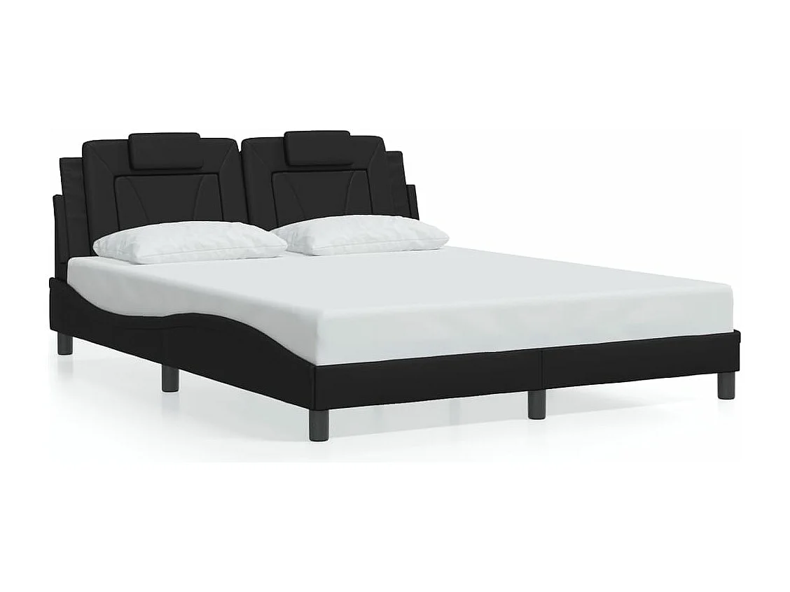 Cama matrimonial- 160x200cm con cabecero cuero sintético negro ES939868