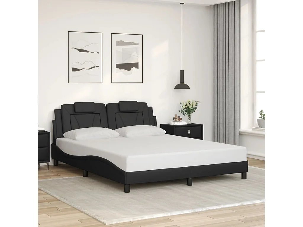 Cama matrimonial- 160x200cm con cabecero cuero sintético negro ES939868