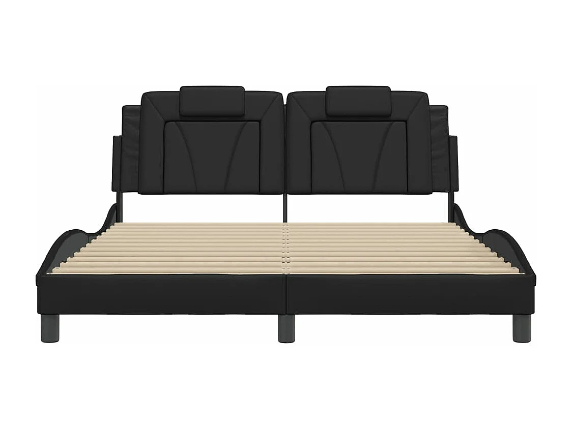 Cama matrimonial- 160x200cm con cabecero cuero sintético negro ES939868
