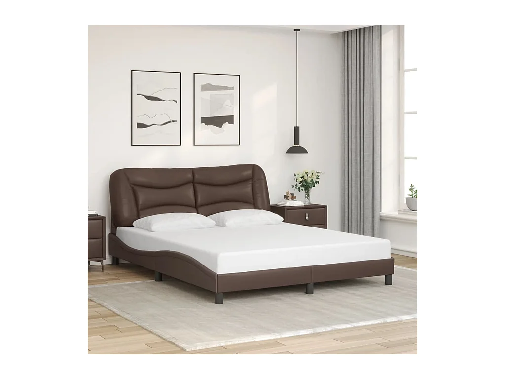 Lit double + tête de lit Marron 160x200 cm Similicuir FR79277