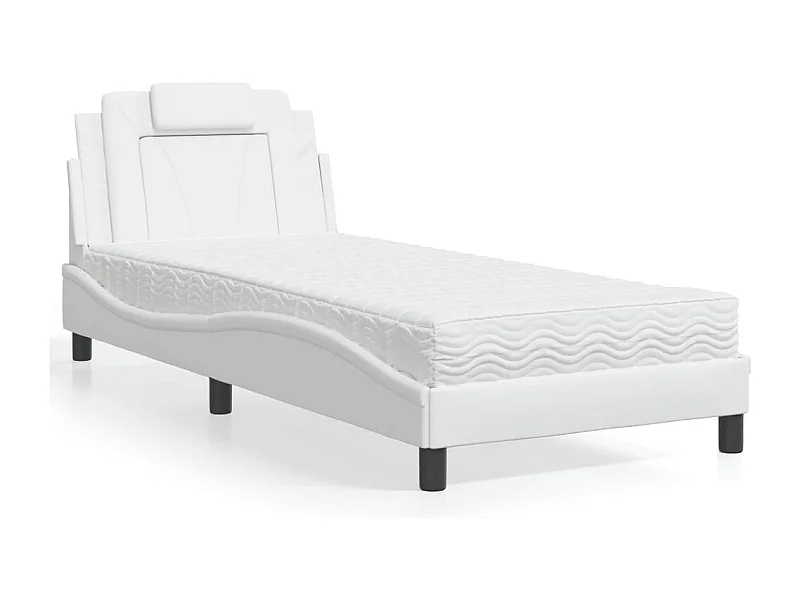 Cama 90x190 cm con colchón cuero sintético blanco ES550504