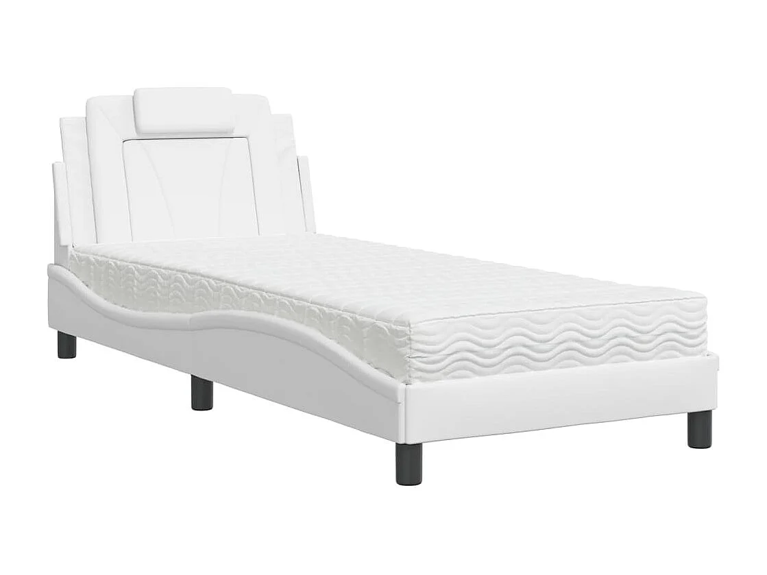 Lit adulte + matelas blanc 90x190 cm similicuir FR30209