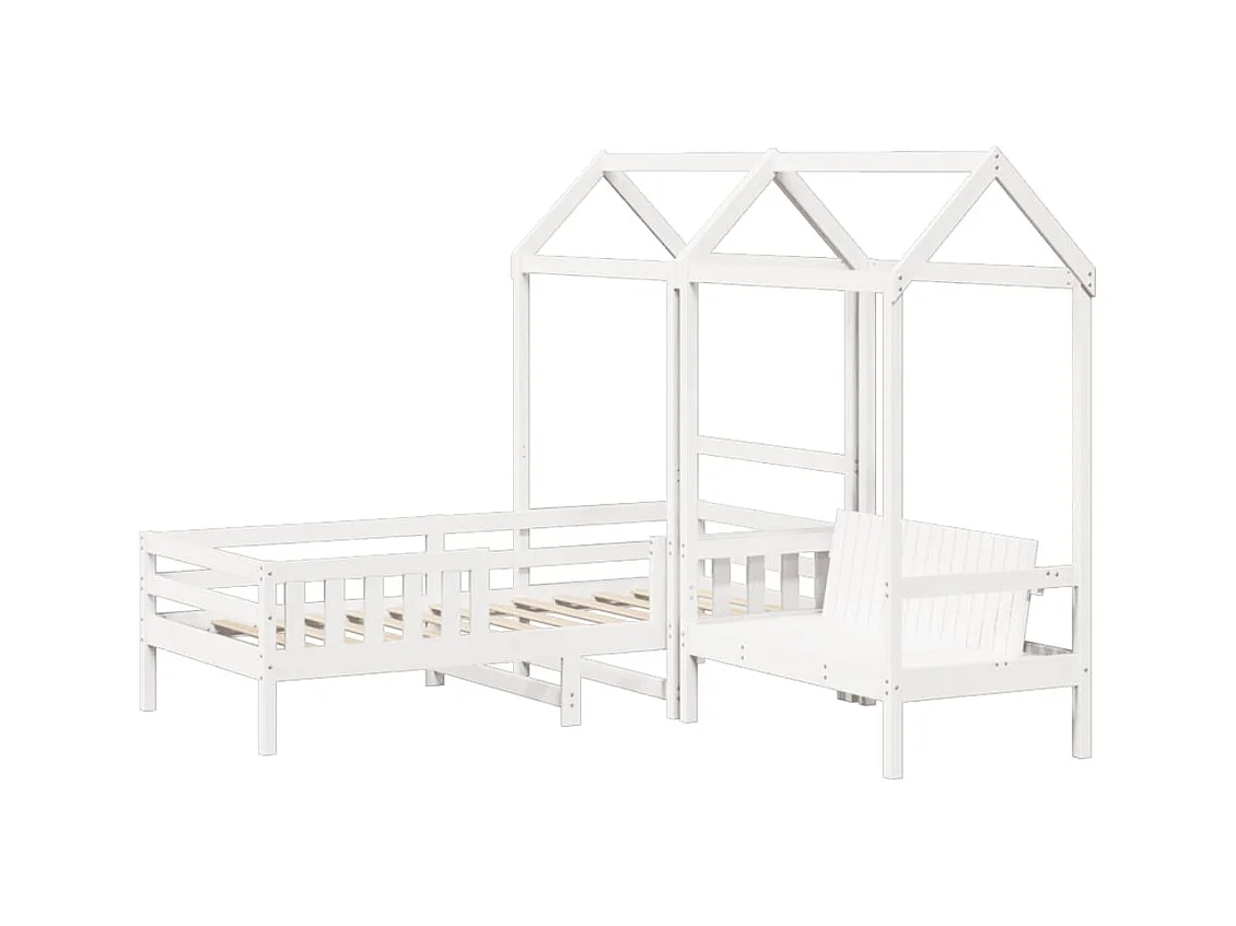 Kinderbed met huisje en bankje massief grenenhout wit 80x200 cm BE222048