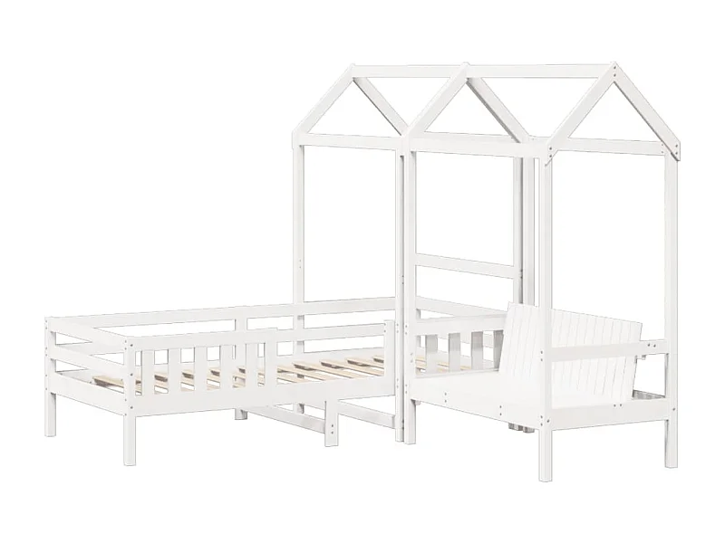 Set de cama y banco con techo madera de pino blanco 80x200 cm ES847738