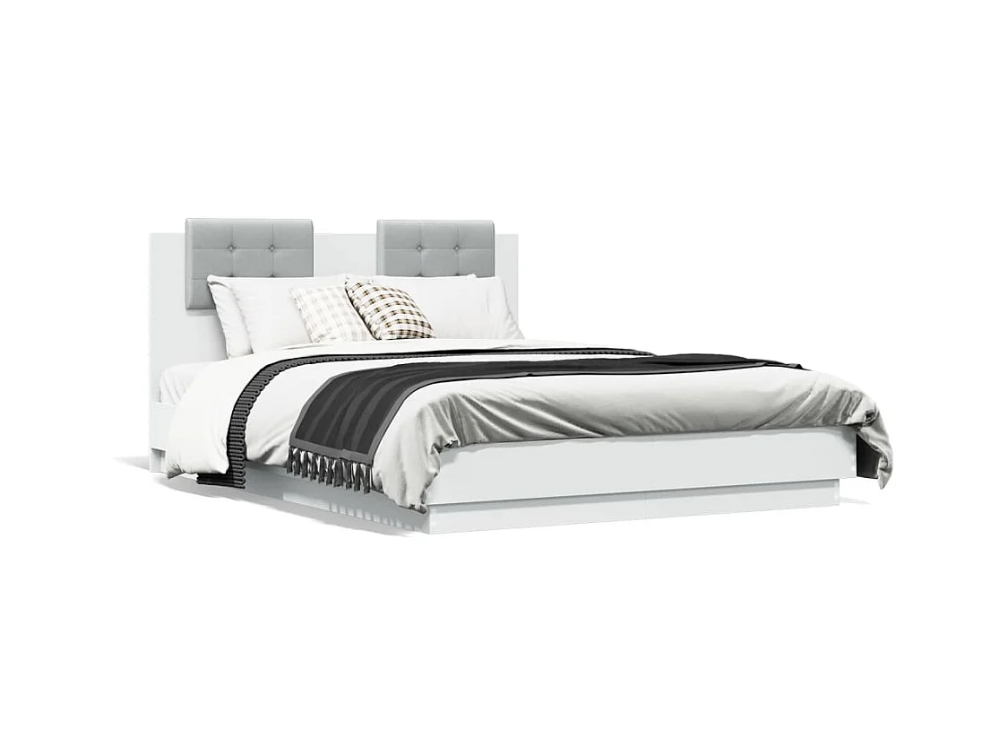 Lit double + tête de lit blanc 140x190cm bois d'ingénierie FR81012