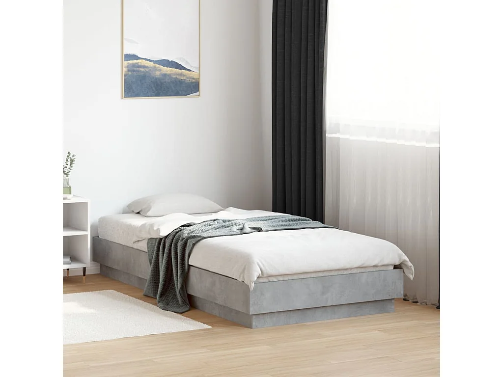 Lit simple gris béton 90x190 cm bois d'ingénierie FR96870