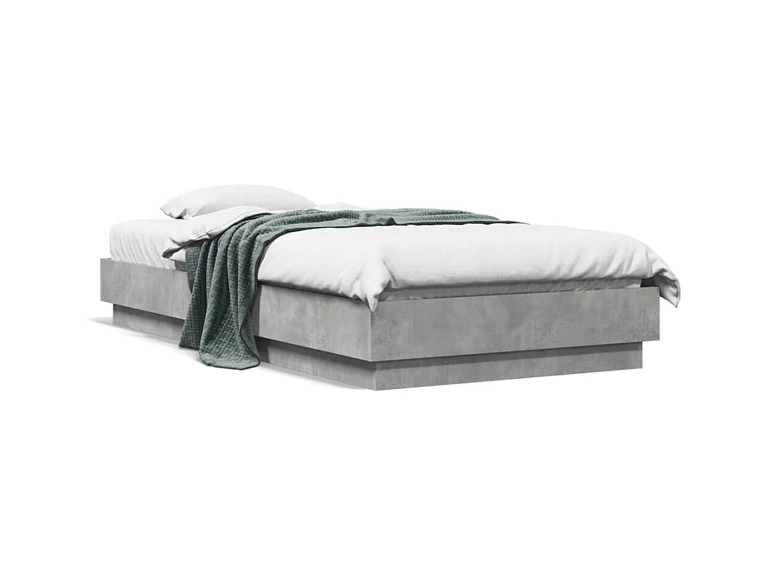 Lit simple gris béton 90x190 cm bois d'ingénierie FR96870