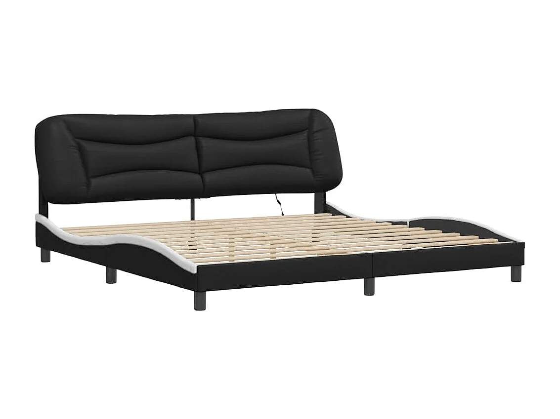 Cama 200x200 cm - con LED cuero sintético negro blanco ES735665
