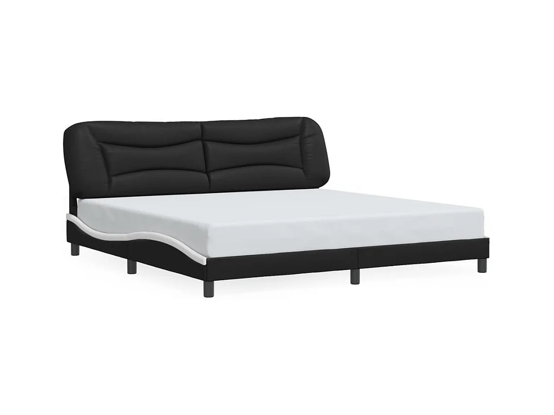 Cama c/ luz LED 200x200 cm couro artif. preto/branco PT376674