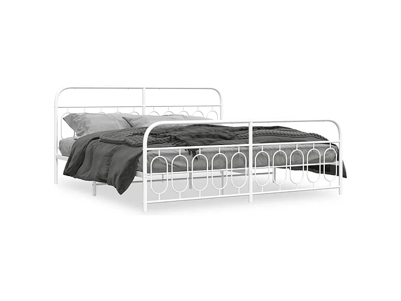 Lit double métal + tête de lit/pied de lit blanc 200x200cm FR87671