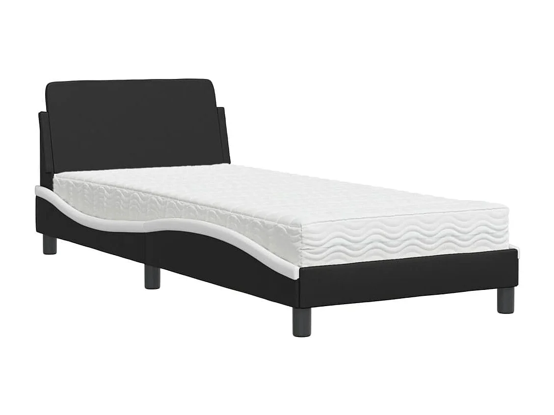Lit adulte + matelas noir et blanc 80x200 cm similicuir FR28879
