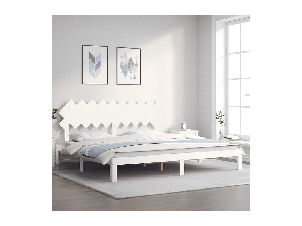 Lit double + tête de lit blanc 200x200 cm bois massif FR51195