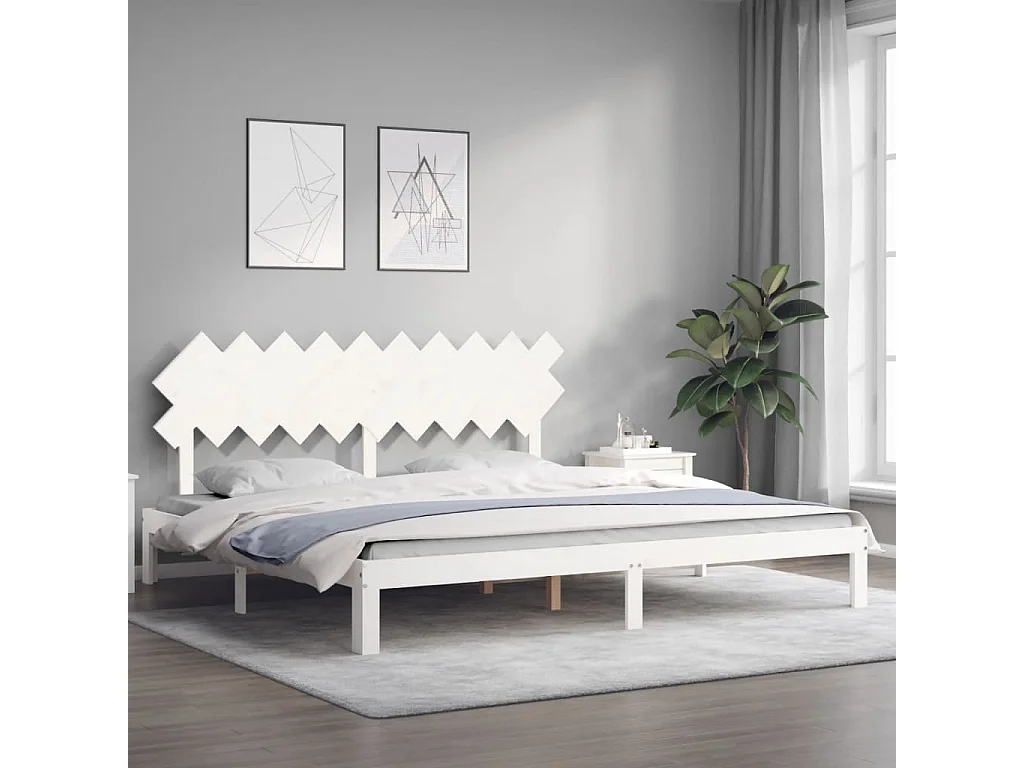 Cama matrimonial- 200x200 cm con cabecero madera maciza blanco ES959071