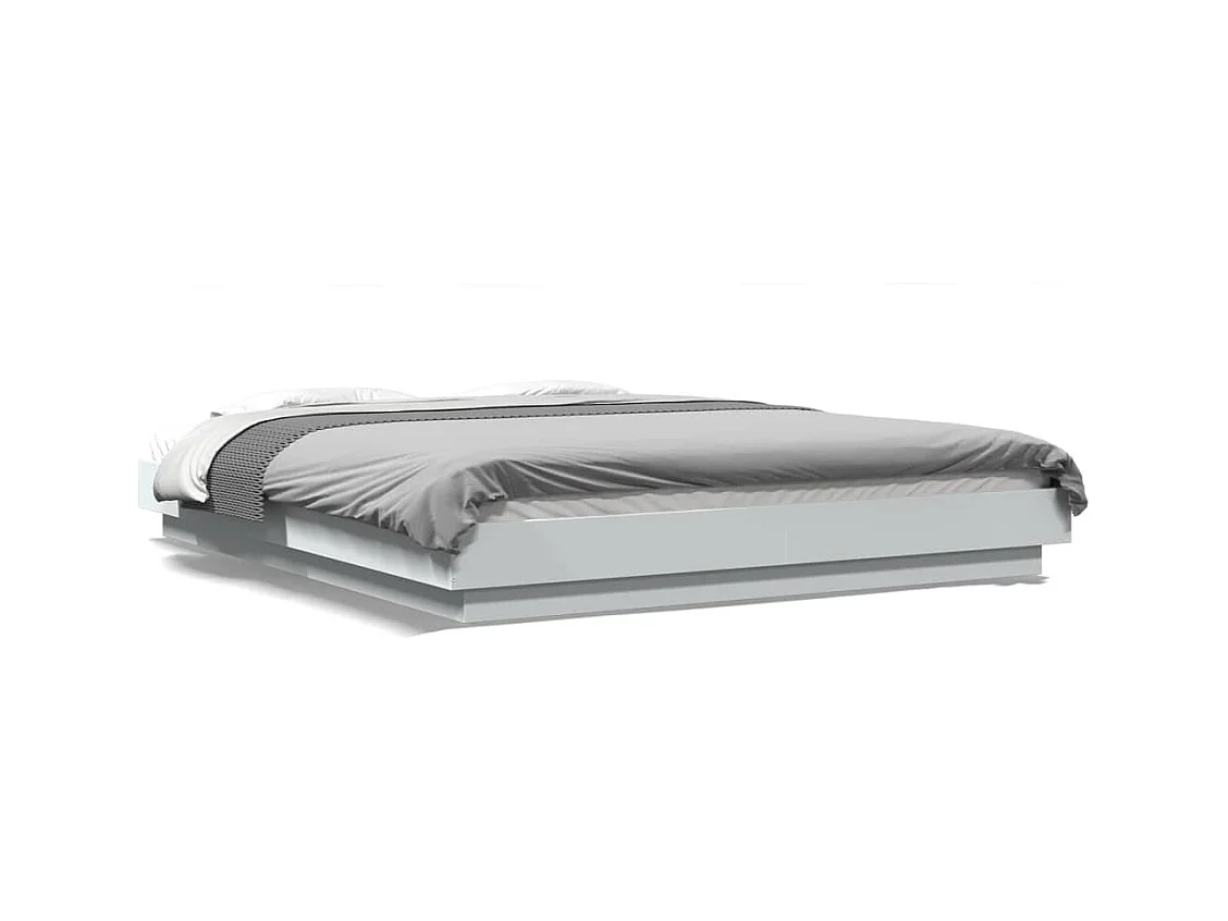 Lit double avec lumières LED blanc 160x200 cm bois ingénierie FR69253