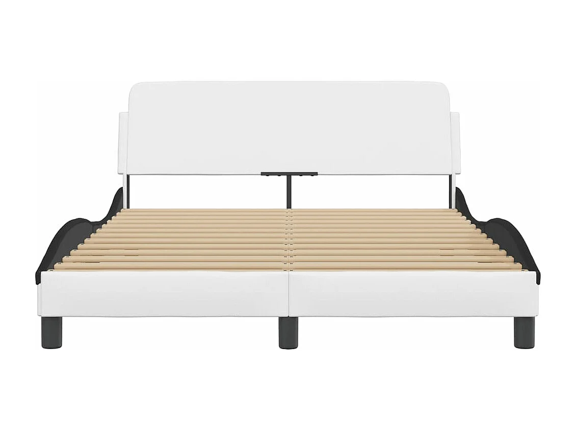 Cama 140x200cm - cabecero cuero sintético blanco negro ES729815