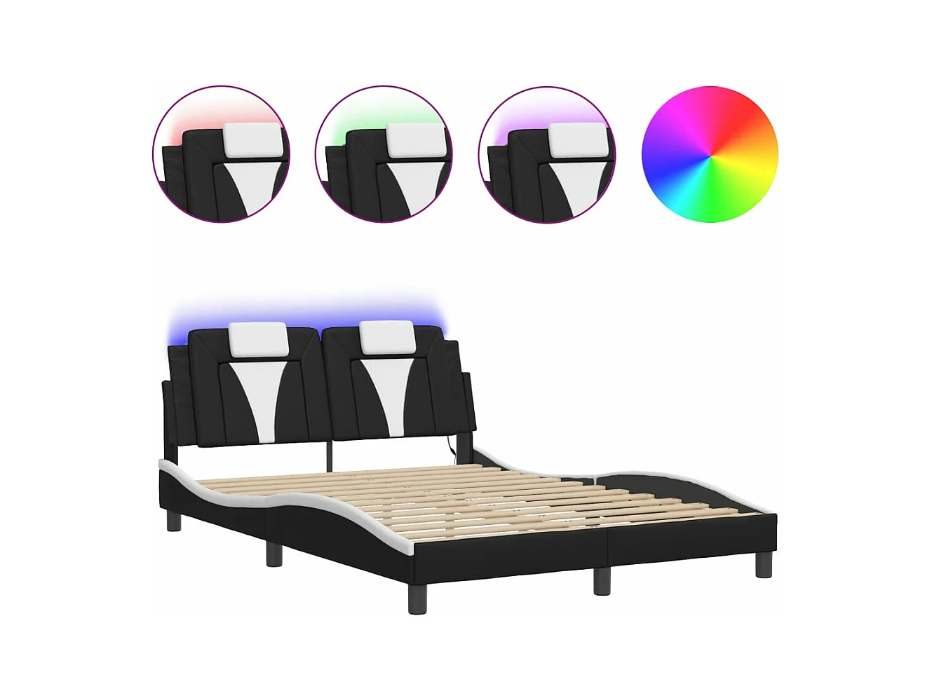 Lit double avec lumières LED noir blanc 140x190 cm similicuir FR93344