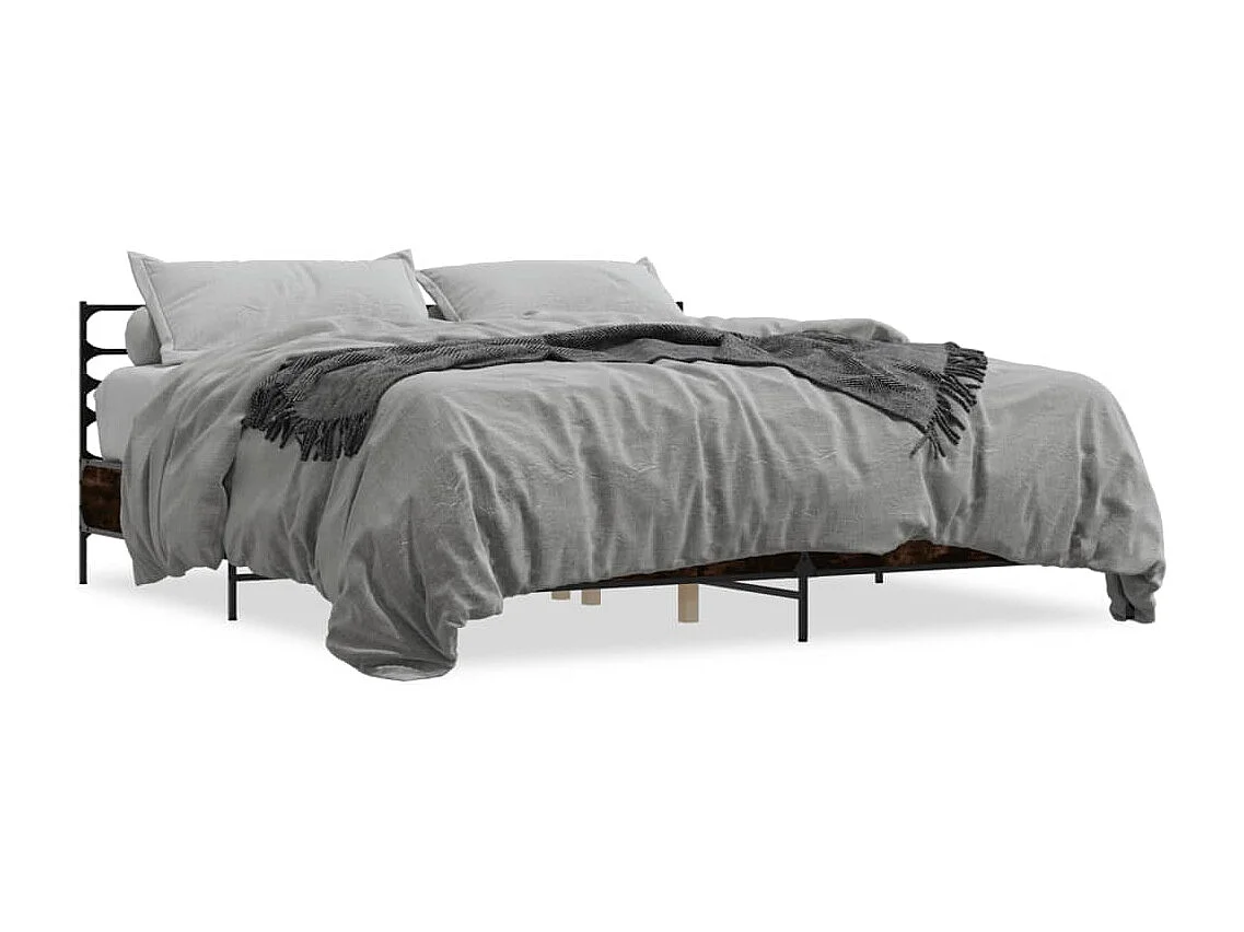 Lit double chêne fumé 200x200 cm bois d'ingénierie et métal FR67986