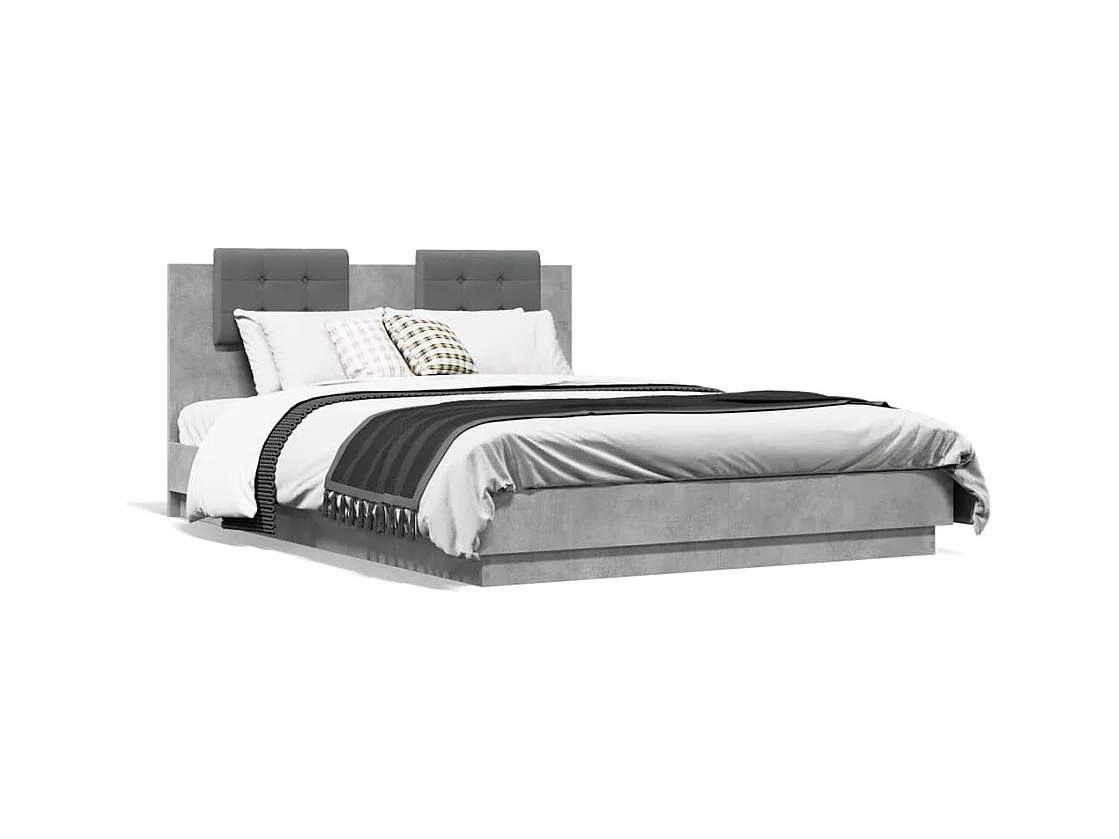 Cama matrimonial- 150x200 cm cabecero luces LED gris hormigón ES622632