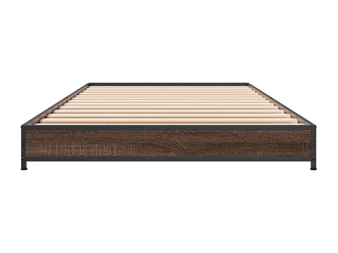 Lit simple chêne marron 75x190 cm bois d'ingénierie et métal FR77904