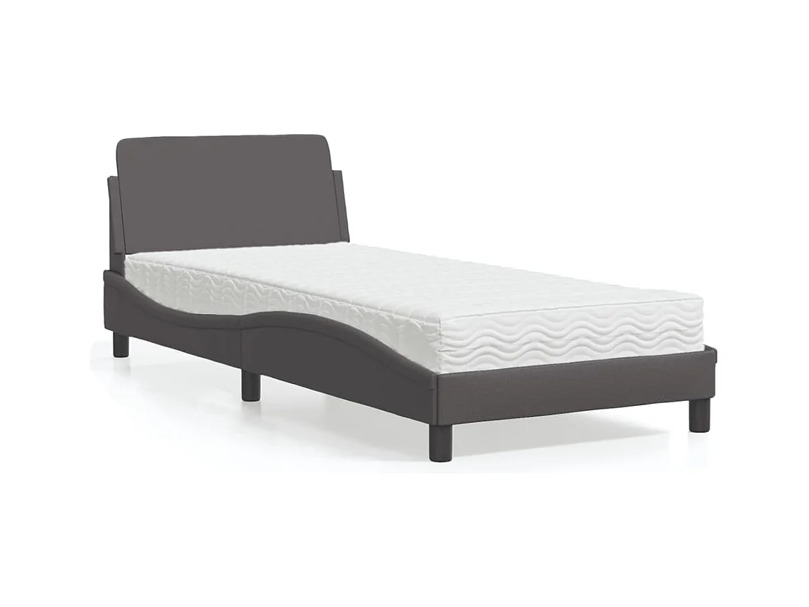Cama 90x190 cm con colchón cuero sintético gris ES171968