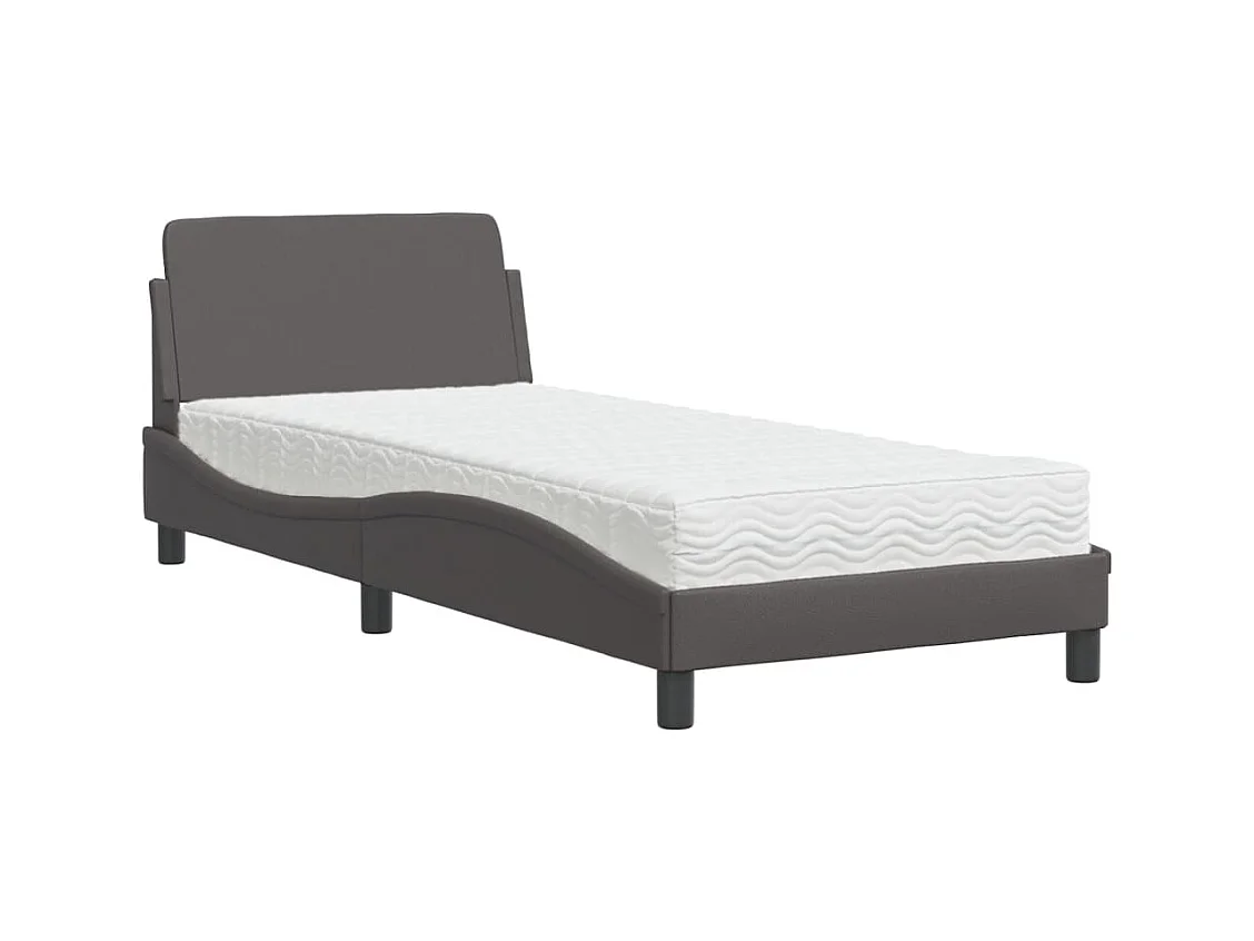 Cama 90x190 cm con colchón cuero sintético gris ES171968