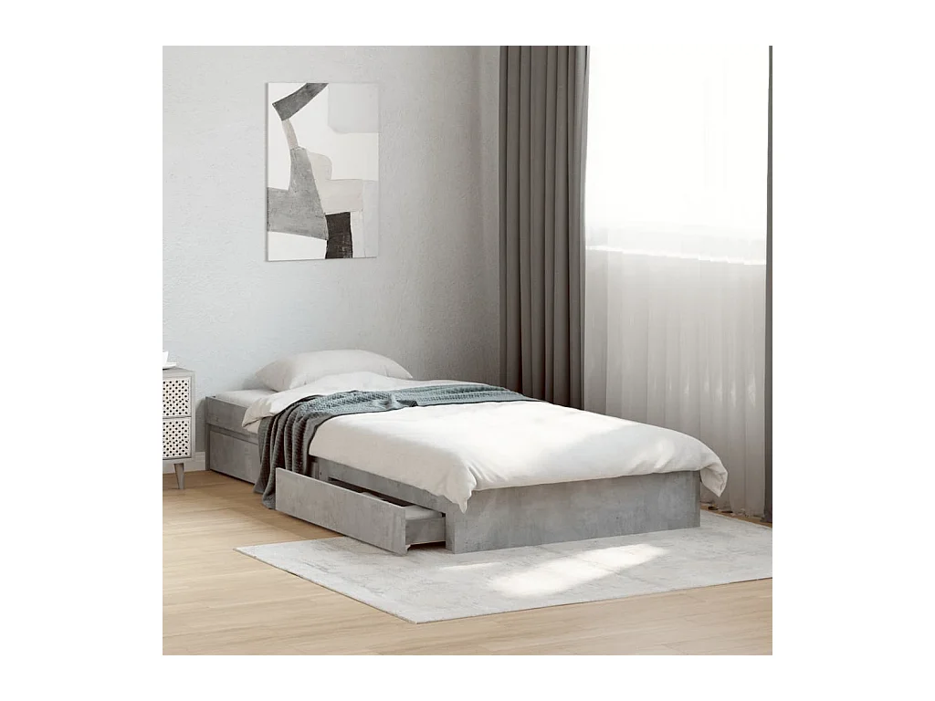 Lit simple et tiroirs gris béton 90x200 cm bois d'ingénierie FR36313