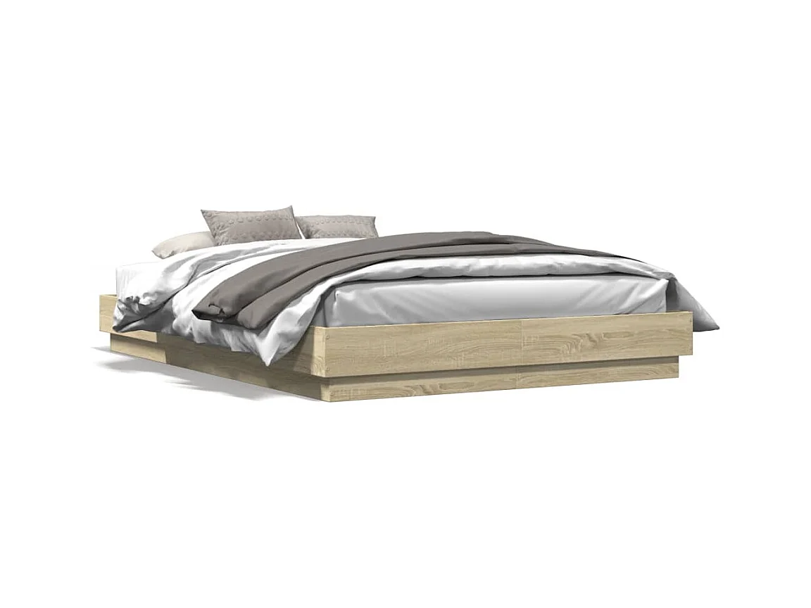 Lit double chêne sonoma 140x200 cm bois d'ingénierie FR55130