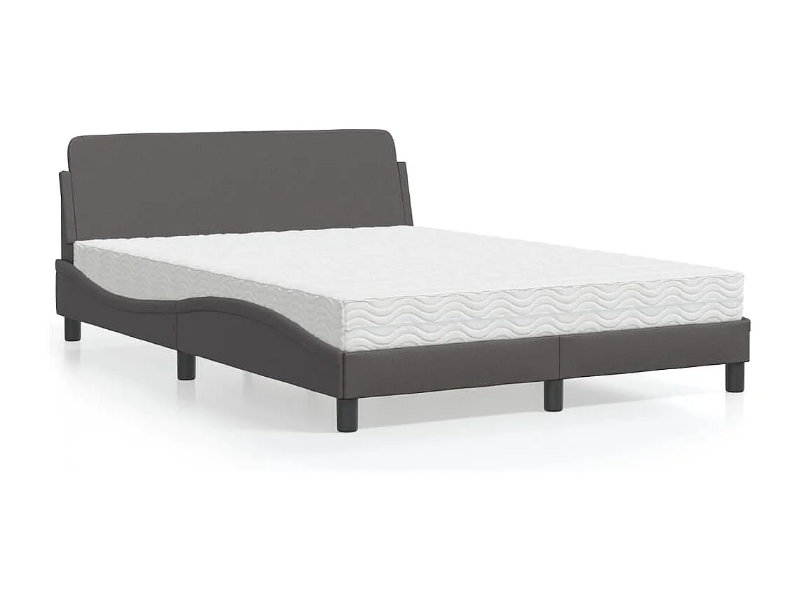 Cama com colchão 140x190 cm couro artificial cinzento PT723746