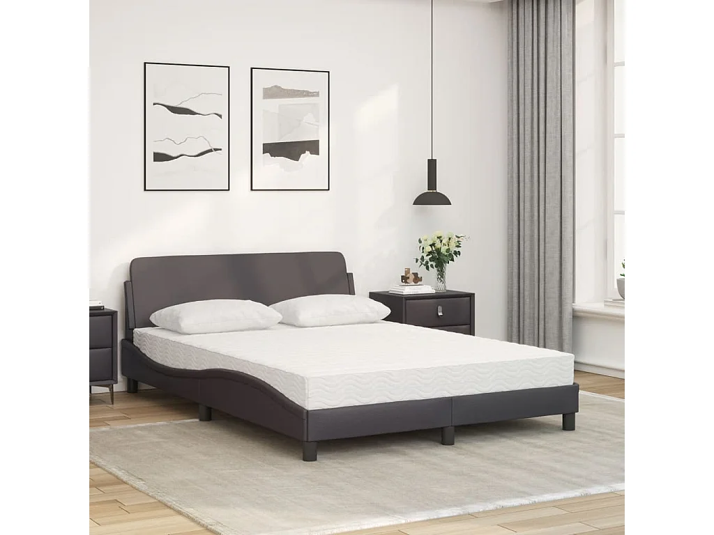 Cama com colchão 140x190 cm couro artificial cinzento PT723746