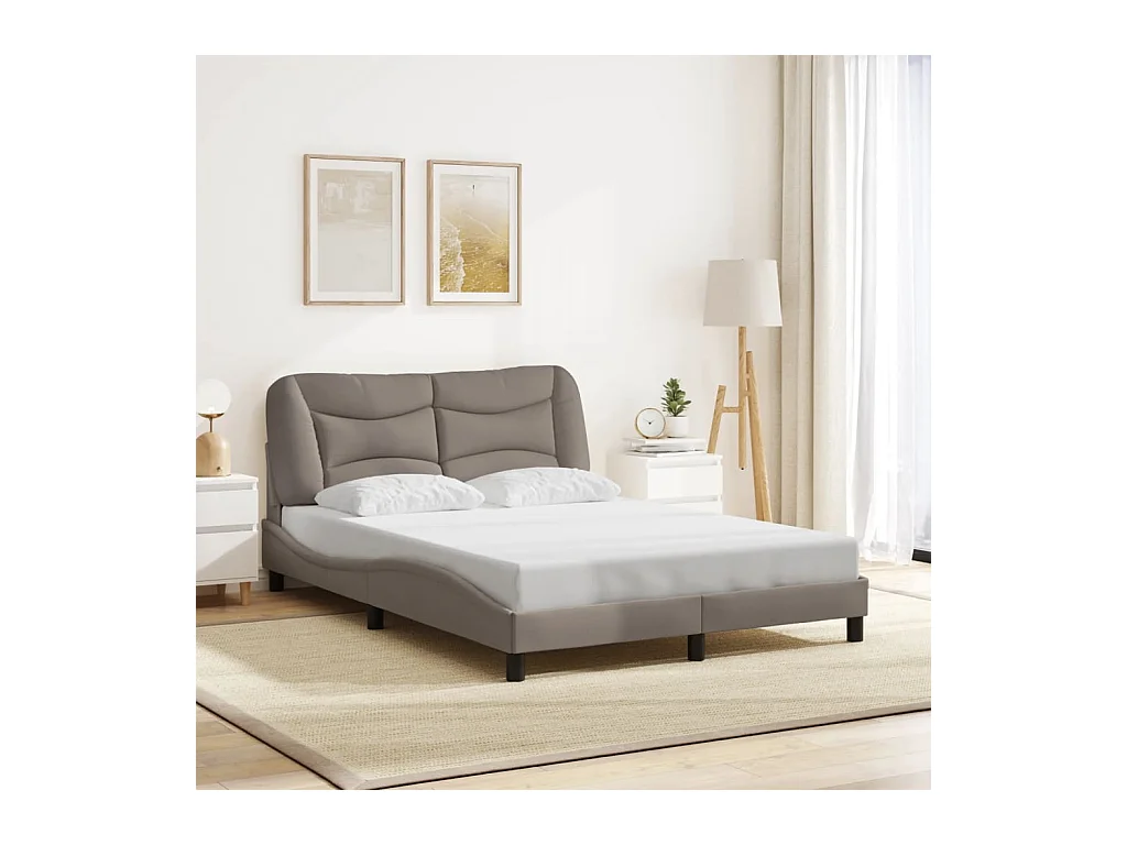 Lit double + tête de lit Taupe 140x200 cm Tissu FR42989