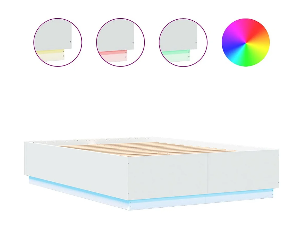 Bedframe met LED-verlichting bewerkt hout wit 160x200 cm BE427346